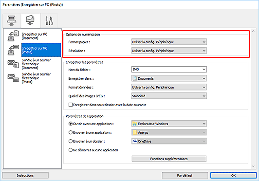 figure : boîte de dialogue Paramètres